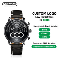 Montre chronographe pour homme I&W Carnival, bracelet en cuir de veau, boîtier en acier inoxydable, mouvement mécanique, haute qualité, résistante à l'eau
