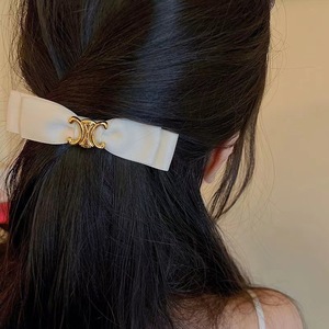 French Hepburn style, versatile for commuting, textured black satin <b>bow</b> hair <b>clip</b>, high-end spring <b>clip</b> hair accessory. - Product Image 2