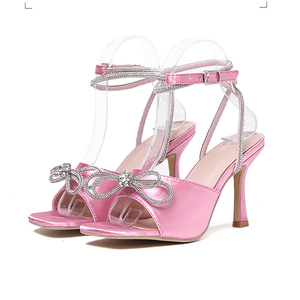 Hot Sale 2023 Rhinestone Bow square Toe Stiletto <b>Sandals</b> Fashion High Heel <b>Sandals</b> - Product Image 6