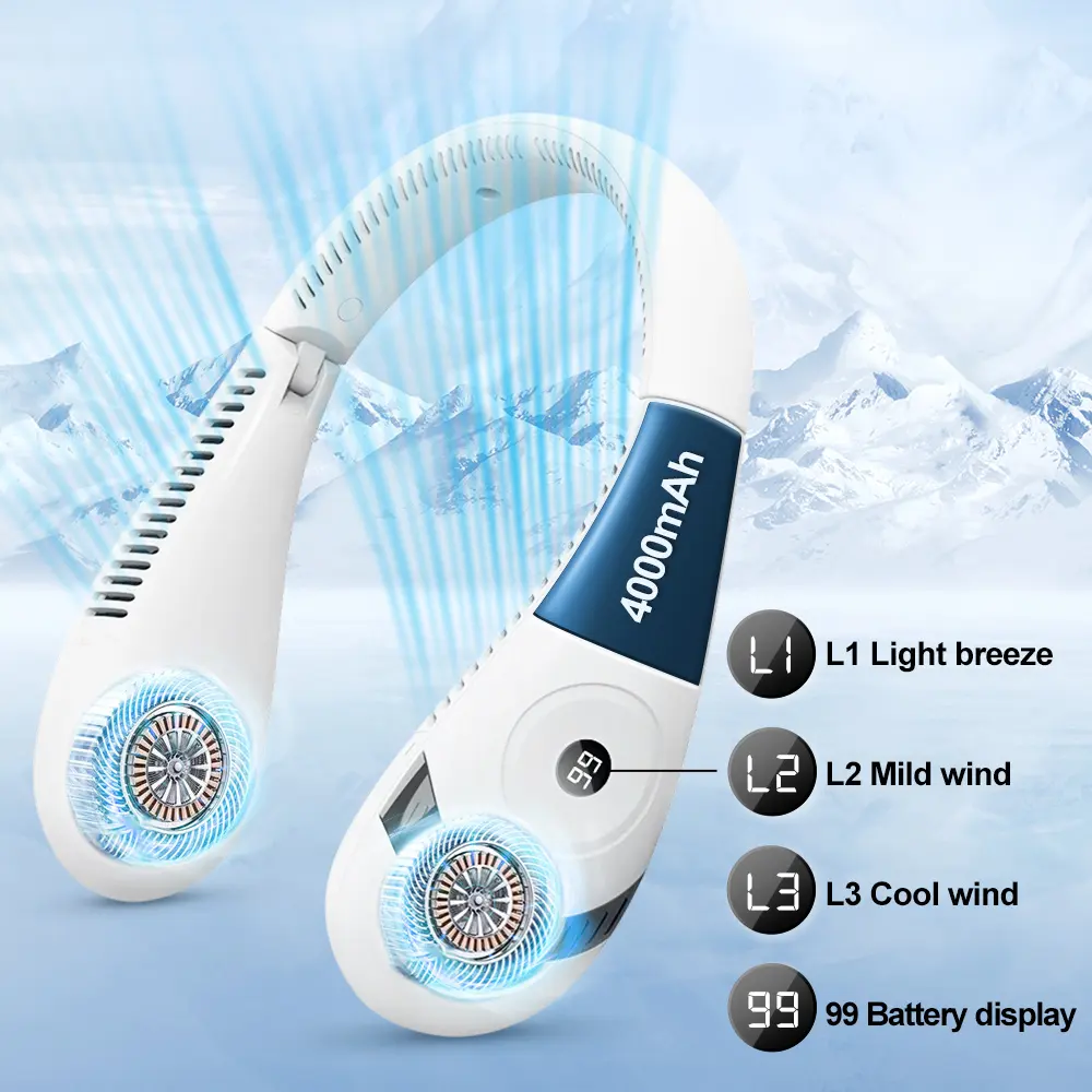 Rechargeable USB Portable Personal Mini Air Cooler Bladeless Hanging Neck Fan with Three Wind Speeds USB Rechargeable