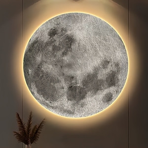 Nuovo Stile di Dipinto Decorativo <span class=keywords><strong>Luna</strong></span>, Forma Rotonda in Cristallo e Porcellana con Luce LED, Decorazioni per Soggiorno e Casa - Product Image 2
