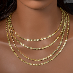 solid polished golden grid textured cuban link scratch resistant anti tarnish multi size custom 18k gold plated <b>chain</b> necklace - Product Image 5