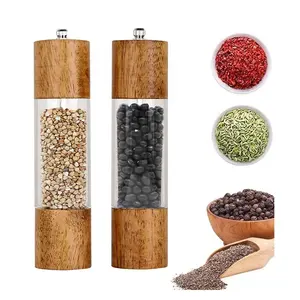 Premium food grade 2Pcs-8Inches wood and acrylic material Salt and pepper grinding excellent gift pepper grinder set