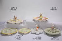 Assiette créative en céramique à pieds hauts, motif lapin de Pâques et lotus, style européen, pour gâteau de mariage, décoration de la maison, plat à œufs en forme de lapin