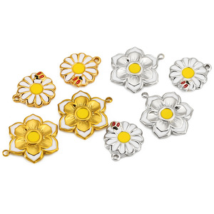 Colgante de mariquita Daisy de acero inoxidable con efecto de goteo de aceite, accesorios de joyería DIY para la fabricación de pulseras y collares. - Product Image 4