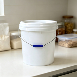 Seau rond en plastique HDPE avec couvercle et poignée métallique, seau en plastique de qualité alimentaire pour l'emballage alimentaire, le stockage d'eau, la peinture et les usages domestiques - Product Image 1