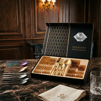 Vente en gros de couverts de luxe personnalisés en acier inoxydable, plaqués or, 24 pièces, pour mariage, restaurant, fête