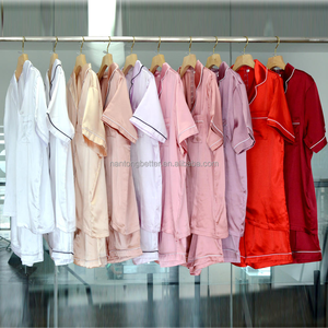High Quality Stock Women Silk Satin Short Sleeves Shorts Pajamas <strong>Party</strong> Two Pieces Elastic Waist <strong>Pyjamas</strong> Set Sleepwear Bridal - Product Image 2