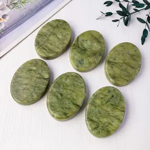 Wholesale Healing Natural Crystal Polished Green Jade Palm Stone Carving Ellipse Crystal For Decor