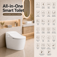 Nouveau style de toilette intelligente avec bidet intégré, en céramique monobloc, siphon en P, double chasse, télécommande, chasse automatique à capteur