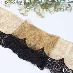 Nastro in Pizzo <span class=keywords><strong>Ricamato</strong></span> 10cm, <span class=keywords><strong>Tulle</strong></span> Bicolore Marrone e Giallo Stampato, Bordatura in Pizzo Floreale <span class=keywords><strong>Ricamato</strong></span> Nero in Poliestere <span class=keywords><strong>per</strong></span> <span class=keywords><strong>Abiti</strong></span> - Product Image 6