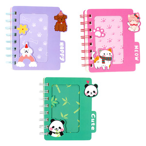 Cute Spiral Notebook for Kids with Panda Cat <strong>Dog</strong> Design, Stationery Gift Set, School Supply Colourful Pocket <strong>Journals</strong> for Girls - Product Image 1