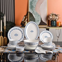 Service de table en céramique de style européen, 36 pièces, pour 6 personnes, luxe léger, bols, cuillères, assiettes, plats