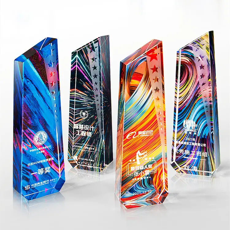 नई उत्पाद trofeo डि cristallo कई आकार कस्टम फैक्टरी मूल्य रंग मुद्रण क्रिस्टल ग्लास ट्रॉफी