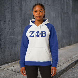 Sudadera con Capucha para Hombre, Color Gris Sólido, Mangas Raglán Azules, Bordado de la Fraternidad Phi Beta Sigma, Año de Fundación 1914 - Product Image 3