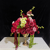 FB1246 Centre de table classique pour événements, décoration florale, boule de fleurs artificielle de 50 cm, bordeaux et vert, boule de fleurs artificielle Phalaenopsis