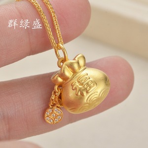 Colgante Qunlvsheng Golden Lucky Bag de plata de ley S999, collar con bolsa de dinero de estilo chino para mujer, uso diario - Product Image 1