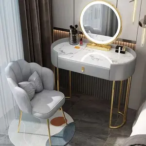 Moderno penteadeira de ouro com pernas, maquiagem de luxo, mesa de quarto, mobília, vestidos de mármore com gavetas