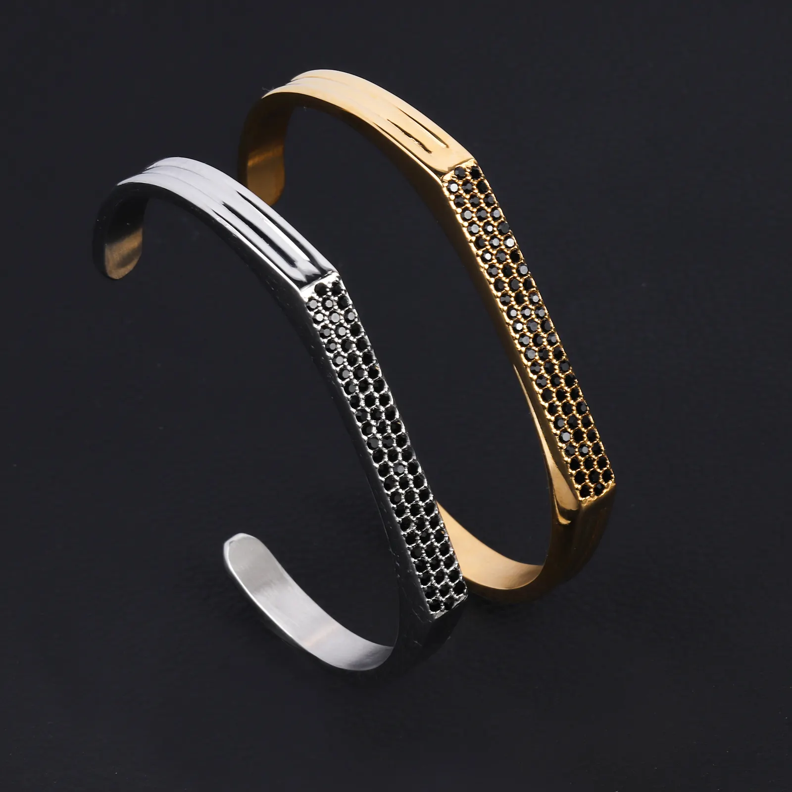 Wholesale Custom Black Silver 18K Gold Plated Mens Blank Stainless Steel Open Cuff Bangle Bracelet For Men Jewelry