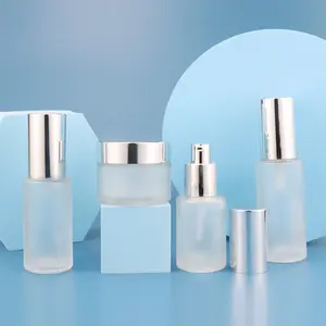 Luxo 30ml 40ml 50ml 60ml 80ml Frosted Glass Skin Care Embalagem Loção Jar E Garrafas Set