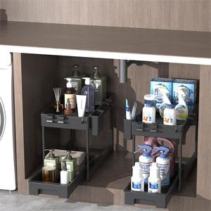 Armoire de cuisine et salle de bain à 2 niveaux, étagère en plastique sous l'évier, organisateur de rangement, vente en gros - Product Image 5