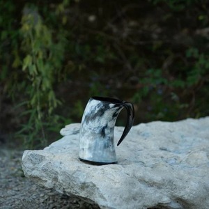 Viking Style Polished Buffalo Horn <b>Mug</b>/Cup Eco-friendly Animal Design <b>with</b> <b>Handle</b> for Beer or Coffee Drinking Horn <b>Mug</b> - Product Image 3