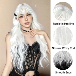 White Platinum Long Curly Synthetic <strong>Wigs</strong> with Bangs for Women Afro Daily Cosplay <strong>Lolita</strong> Wavy <strong>Wig</strong> Natural Hair Use - Product Image 2