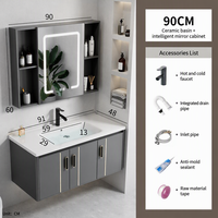 Meuble-lavabo mural moderne gris en PVC avec miroir LED intelligent et vasque en céramique – Plusieurs options de taille pour petites salles de bain