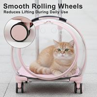 Sac de transport pour chat rigide et portable avec roulettes et poignée télescopique, sac de transport transparent pour animaux de compagnie avec barre de traction pour extérieur