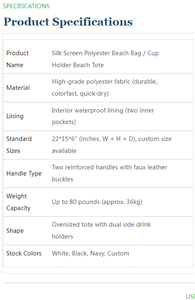 Bolsa de Playa Extra Grande con Portavasos Dobles, Forro Impermeable, Logotipo Serigrafiado, Diseño Plegable - Product Image 6