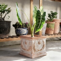 Pot en céramique gaufrée en terre cuite, style rustique, grande ouverture, finition émaillée, respirant, pour la décoration de la maison et du jardin, écologique