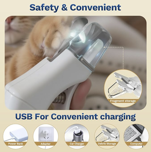 <span class=keywords><strong>Coupe</strong></span>-ongles pour animaux de compagnie 2 en 1, rechargeable par USB, lumière LED, faible bruit, sûr, facile à utiliser, écologique, en acier inoxydable, pour chats - Product Image 2