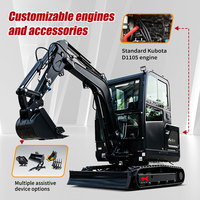 LIVRAISON GRATUITE Micro-excavatrices Mini 3 Tonnes EURO 5, Mini-excavatrice sur chenilles 2 Tonnes, Petite pelle CE avec moteur Kubota pour usage domestique