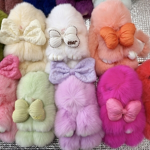 Portachiavi Coniglio in Peluche 10cm in Vera Pelliccia Naturale, Ciondolo per Borsa da Donna, Ornamento per Zaino, Portachiavi per <span class=keywords><strong>Auto</strong></span>, Regalo per Bambini - Product Image 1