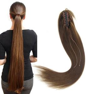 Postiche de cheveux pour femmes de style européen de haute qualité, queue de cheval brésilienne, couleur naturelle, queue de cheval droite à pince, extensions de cheveux humains - Product Image 1