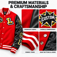 Blouson Teddy en polaire personnalisé avec broderie, blouson universitaire doux au toucher, blouson Letterman, corps en laine, manches en cuir, fabrication OEM