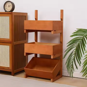 수납함이 있는 나무 계단형 선반 - 가정 정리용 천연 갈색 목재 디스플레이 랙, 공간 절약 및 기능적 디자인 - Product Image 6