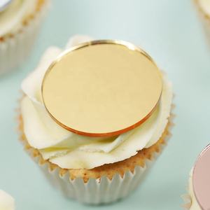 Personnalisé Or Miroir Rond Cupcake Joyeux Anniversaire Topper Acrylique Cupcake Topper <span class=keywords><strong>Nom</strong></span> Gâteau Topper <span class=keywords><strong>Nom</strong></span> Gâteau Charmes Personnalisé - Product Image 3