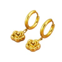Anting-anting gantung bunga berlapis emas 18K dari baja tahan karat, liontin kamelia, perhiasan untuk wanita