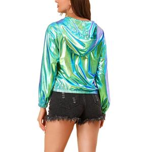 Chaqueta con Capucha Personalizada, Chaqueta Cortavientos Reflectante con Cremallera y Manga Larga, Chaqueta Impermeable para Mujer - Product Image 3