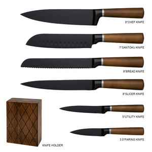 Wholesale Household Kitchen Cutlery <b>Set</b> Coated Wood Grain Stainless Steel Kitchen <b>Knife</b> <b>Set</b> with Wooden <b>Knife</b> Block - Product Image 3