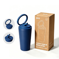 Gobelet isotherme réutilisable pour boissons chaudes et froides avec couvercle à paille et poignée à boucle pour le doigt, finition mate, pour café, bubble tea, tasse à café
