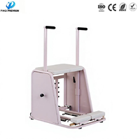 Chaise Wunda de Pilates haut de gamme, cadre en acier thermolaqué rose avec poignées en L, chaise haute de Pilates robuste