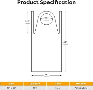 Huamaohengchun(100 Count), 28" x 48" Waterproof Large Tall <b>Plastic</b> Apron for Painting, Kitchen, HouseworkCooking, Barbecue/Clear - Product Image 3