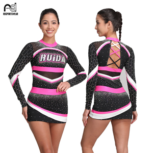 Nouvelle conception d'uniforme de cheerleading personnalisé sublimé, ensemble haut et short à manches longues - Product Image 1