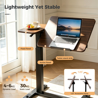 Bureau debout pneumatique réglable en hauteur (68,2-107,8 cm) à 2 niveaux avec plateau inclinable à 120 degrés et roulettes pour le déplacement