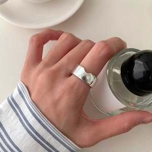 S925 Sterling Silver Irregular <b>Open</b> <b>Ring</b> Geometric Wide Band Minimalist Design For Women Everyday Wear - Product Image 3
