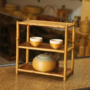 Meilu Bamboo Tea Rack Double Layer Retro Desk Storage For Tea Sets Eco Friendly Bamboo Material - Product Image 1