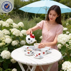 Ensembles de petit-déjeuner élégants en céramique et porcelaine / Services de thé de l'après-midi, tasses à café, soucoupes, plateaux - Marque HARVIT, design mignon, pour les fêtes - Product Image 6