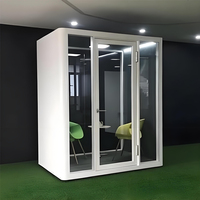 Cabine de réunion silencieuse en verre creux avec cadre en aluminium pour bureau, salle de formation et immeuble de bureaux